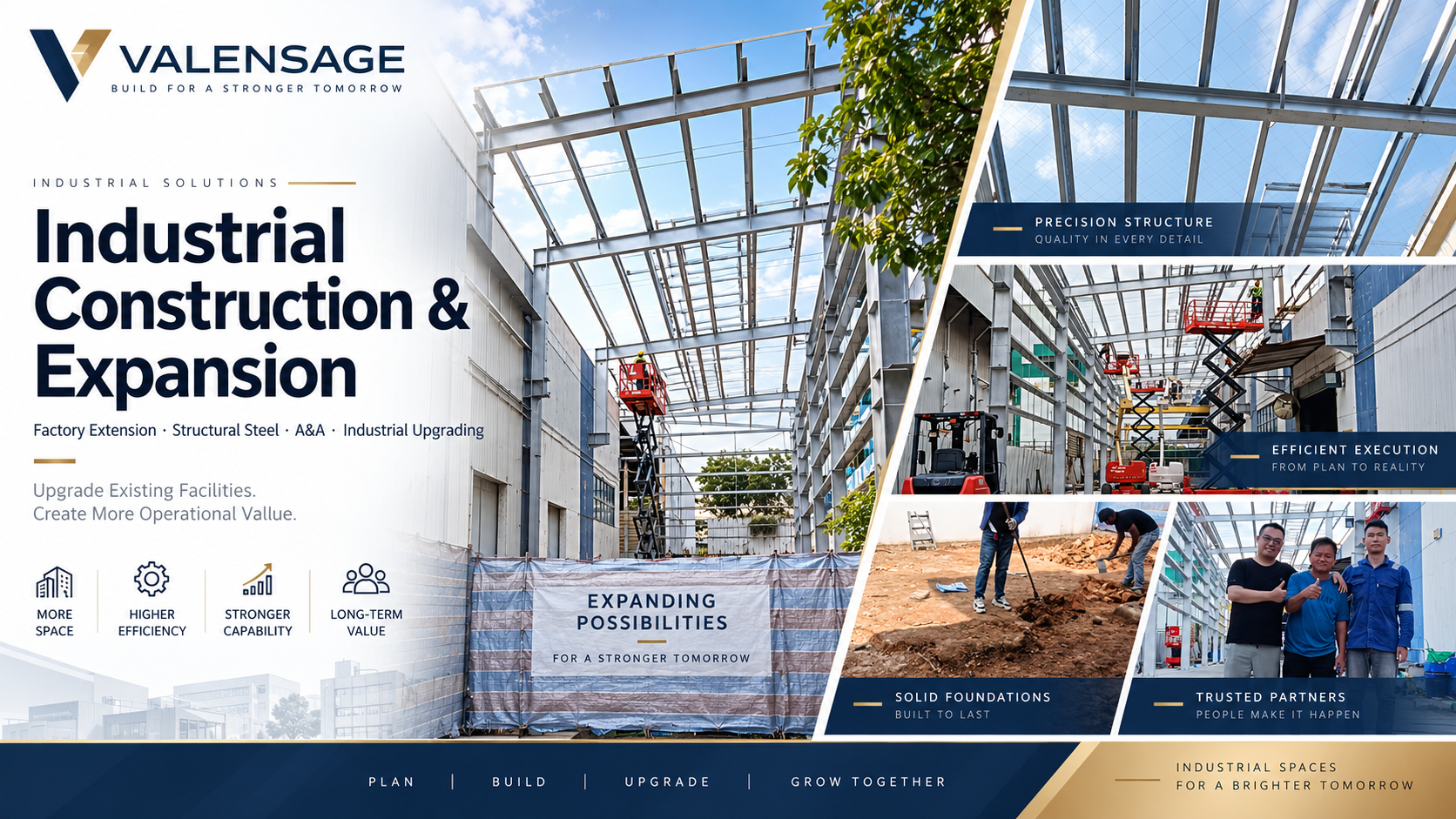 Construction partners carrying out structural steel extension and ground preparation works